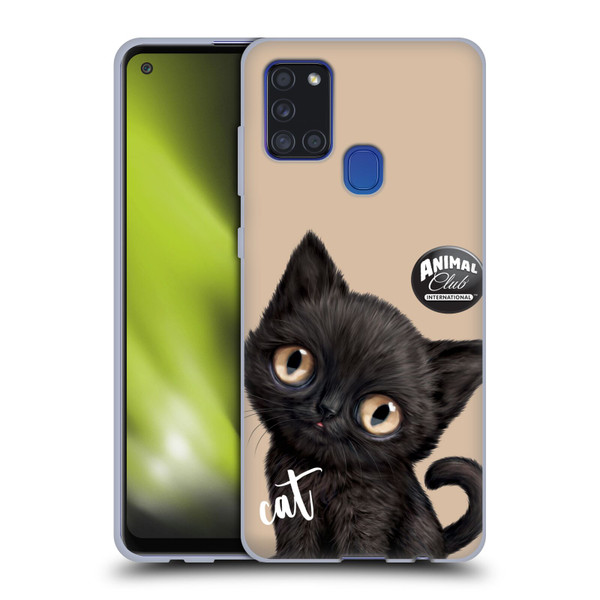 Animal Club International Faces Black Cat Soft Gel Case for Samsung Galaxy A21s (2020)