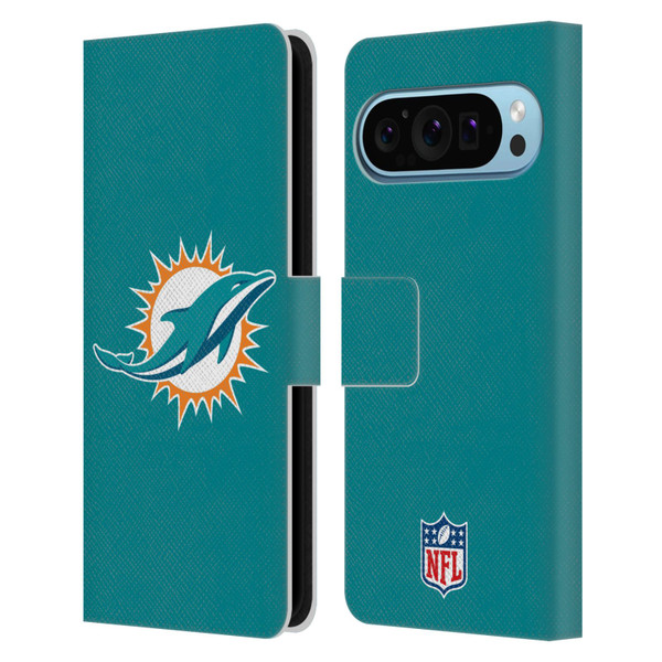 NFL Miami Dolphins Logo Plain Leather Book Wallet Case Cover For Google Pixel 9 / Pixel 9 Pro