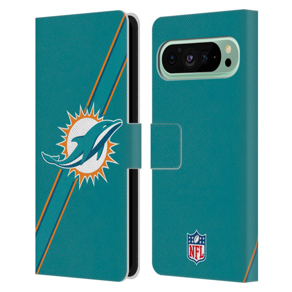 NFL Miami Dolphins Logo Stripes Leather Book Wallet Case Cover For Google Pixel 9 Pro XL