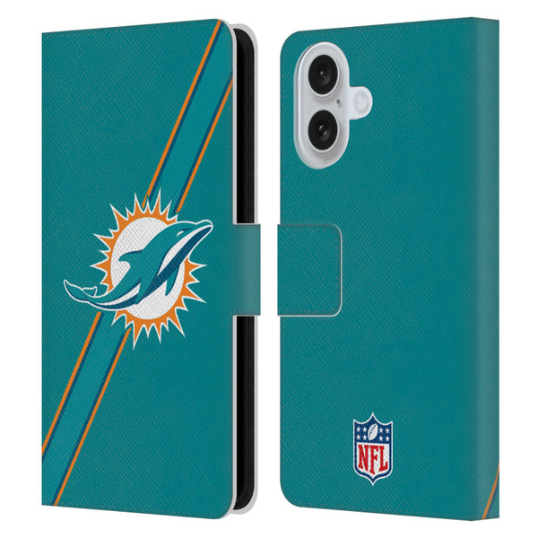 NFL Miami Dolphins Logo Stripes Leather Book Wallet Case Cover For Apple iPhone 16