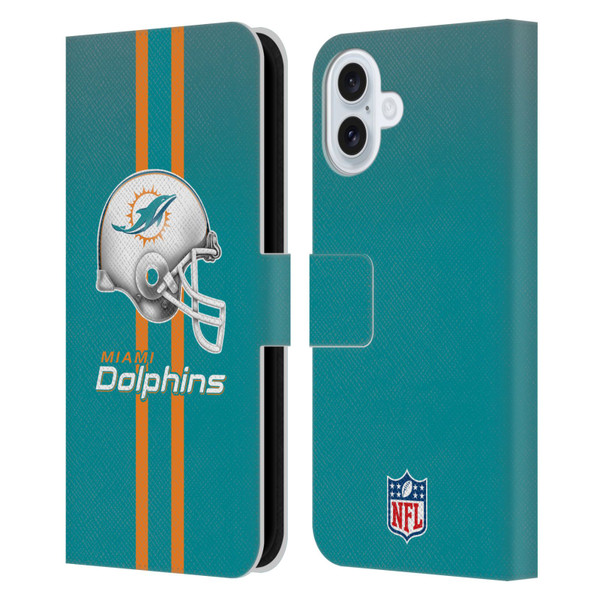 NFL Miami Dolphins Logo Helmet Leather Book Wallet Case Cover For Apple iPhone 16 Plus
