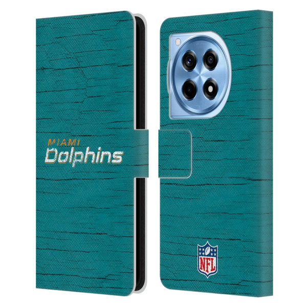 NFL Miami Dolphins Logo Distressed Look Leather Book Wallet Case Cover For OnePlus 12R