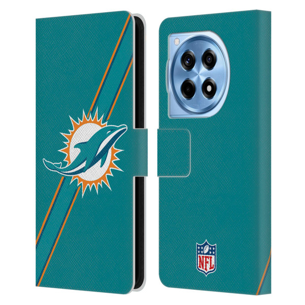 NFL Miami Dolphins Logo Stripes Leather Book Wallet Case Cover For OnePlus 12R