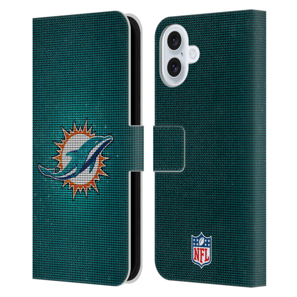 NFL Miami Dolphins Artwork LED Leather Book Wallet Case Cover For Apple iPhone 16 Plus