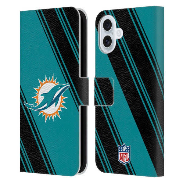 NFL Miami Dolphins Artwork Stripes Leather Book Wallet Case Cover For Apple iPhone 16 Plus