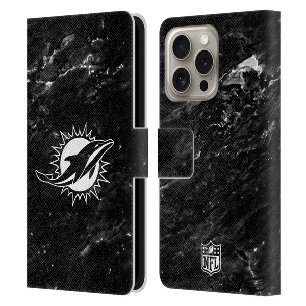 NFL Miami Dolphins Artwork Marble Leather Book Wallet Case Cover For Apple iPhone 16 Pro