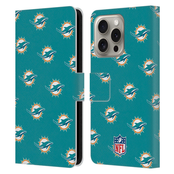 NFL Miami Dolphins Artwork Patterns Leather Book Wallet Case Cover For Apple iPhone 16 Pro