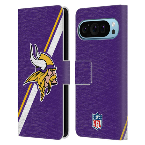 NFL Minnesota Vikings Logo Stripes Leather Book Wallet Case Cover For Google Pixel 9 / Pixel 9 Pro