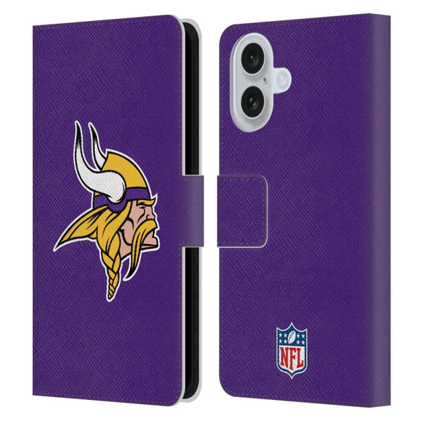 NFL Minnesota Vikings Logo Plain Leather Book Wallet Case Cover For Apple iPhone 16