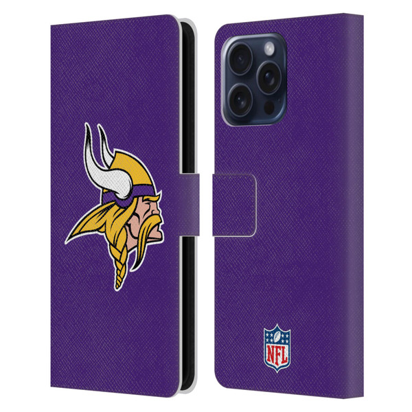 NFL Minnesota Vikings Logo Plain Leather Book Wallet Case Cover For Apple iPhone 16 Pro Max
