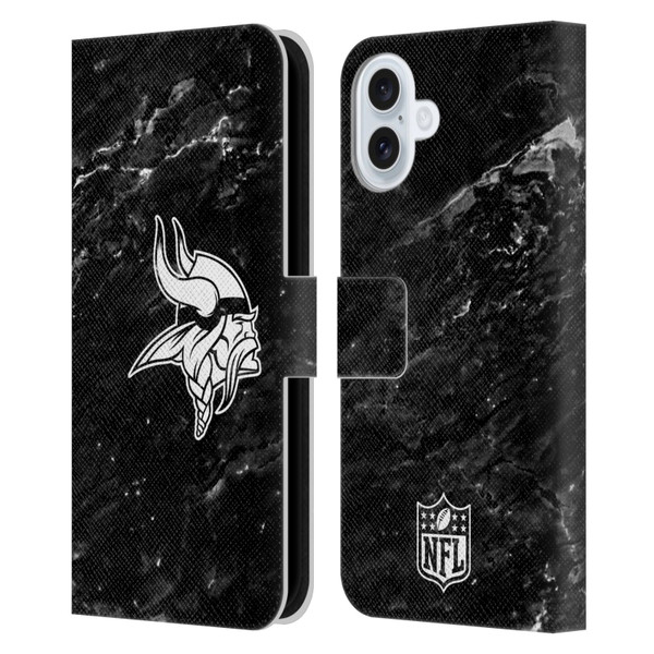 NFL Minnesota Vikings Artwork Marble Leather Book Wallet Case Cover For Apple iPhone 16 Plus