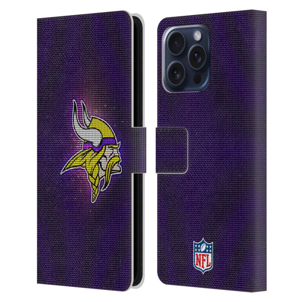 NFL Minnesota Vikings Artwork LED Leather Book Wallet Case Cover For Apple iPhone 16 Pro Max