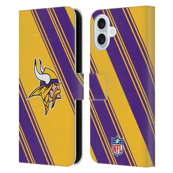 NFL Minnesota Vikings Artwork Stripes Leather Book Wallet Case Cover For Apple iPhone 16 Plus