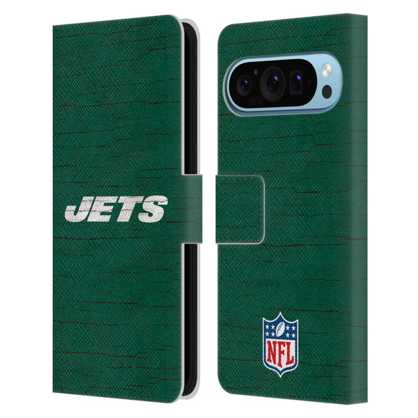 NFL New York Jets Logo Distressed Look Leather Book Wallet Case Cover For Google Pixel 9 / Pixel 9 Pro