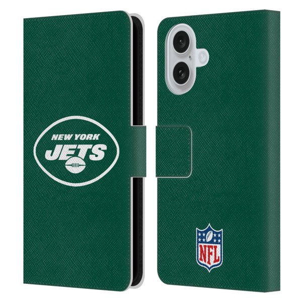 NFL New York Jets Logo Plain Leather Book Wallet Case Cover For Apple iPhone 16