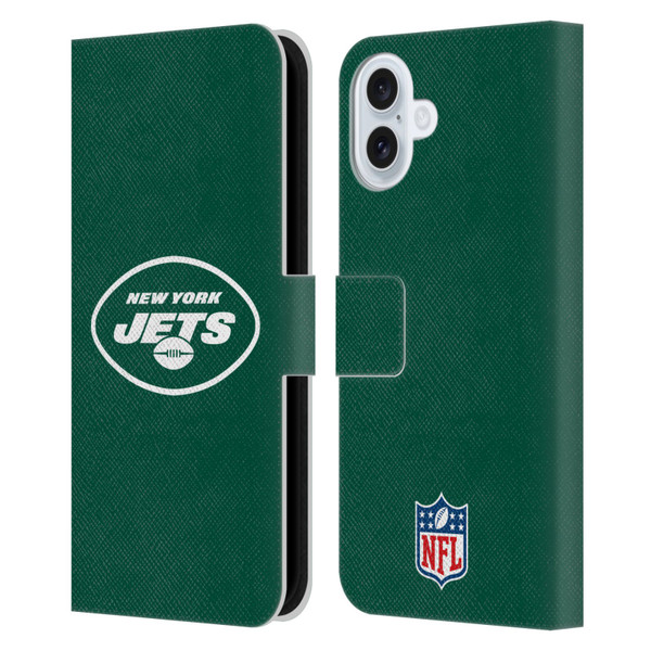 NFL New York Jets Logo Plain Leather Book Wallet Case Cover For Apple iPhone 16 Plus