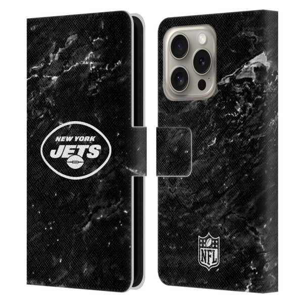 NFL New York Jets Artwork Marble Leather Book Wallet Case Cover For Apple iPhone 16 Pro