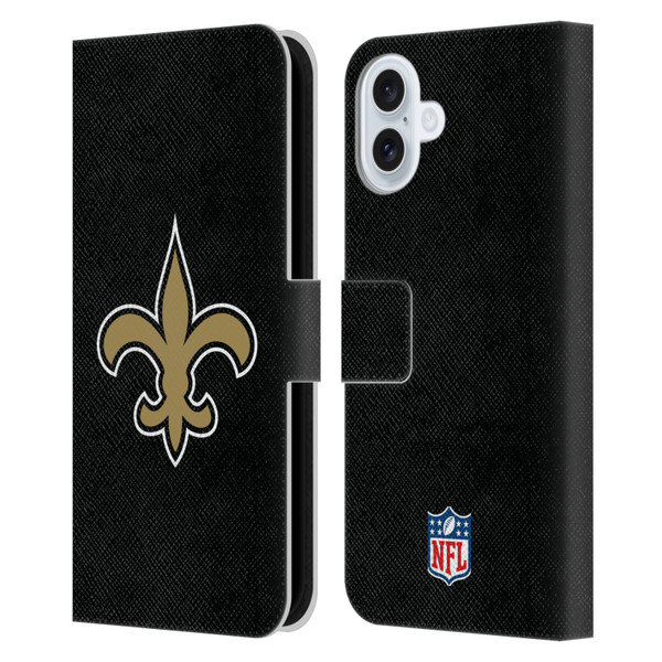 NFL New Orleans Saints Logo Plain Leather Book Wallet Case Cover For Apple iPhone 16 Plus