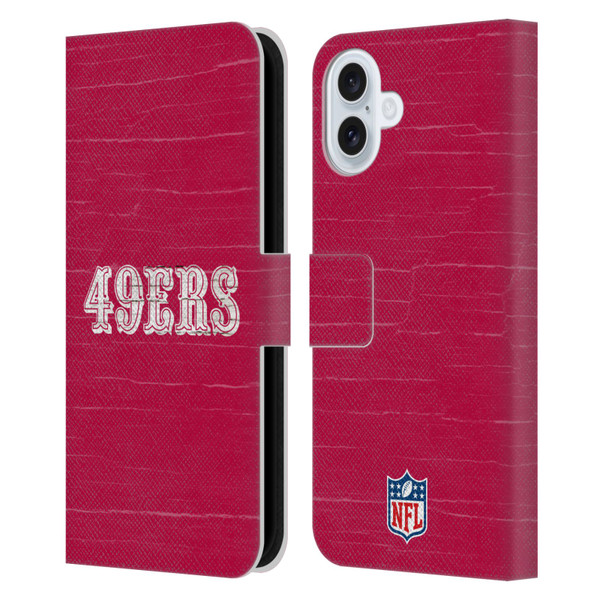 NFL San Francisco 49Ers Logo Distressed Look Leather Book Wallet Case Cover For Apple iPhone 16 Plus