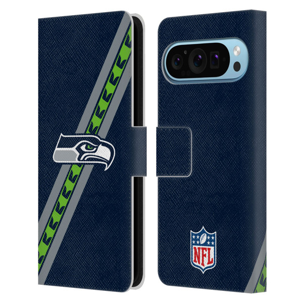 NFL Seattle Seahawks Logo Stripes Leather Book Wallet Case Cover For Google Pixel 9 / Pixel 9 Pro