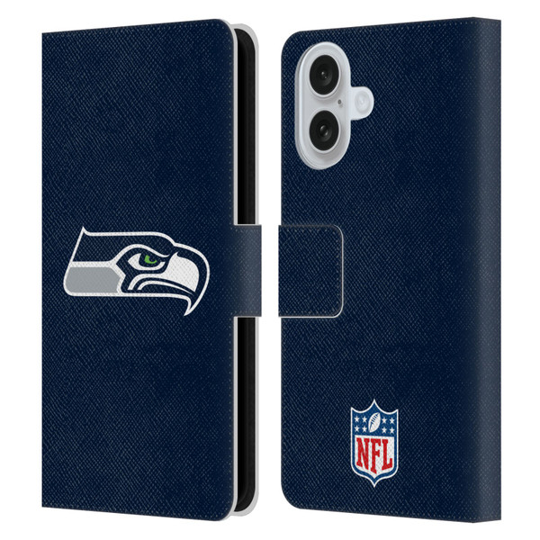 NFL Seattle Seahawks Logo Plain Leather Book Wallet Case Cover For Apple iPhone 16