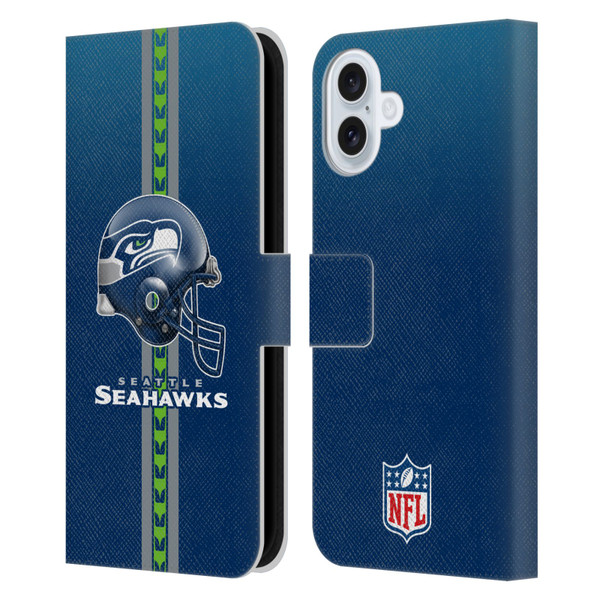 NFL Seattle Seahawks Logo Helmet Leather Book Wallet Case Cover For Apple iPhone 16 Plus