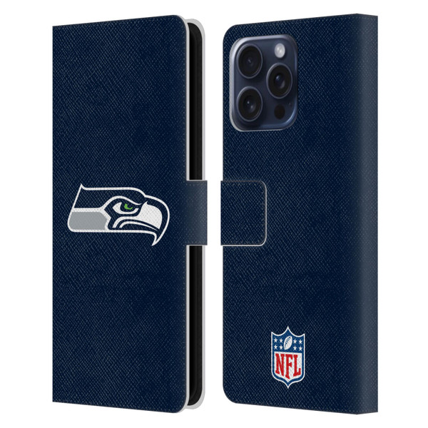 NFL Seattle Seahawks Logo Plain Leather Book Wallet Case Cover For Apple iPhone 16 Pro Max