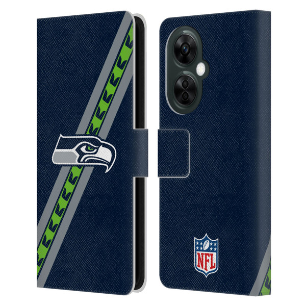 NFL Seattle Seahawks Logo Stripes Leather Book Wallet Case Cover For OnePlus Nord CE 3 Lite 5G