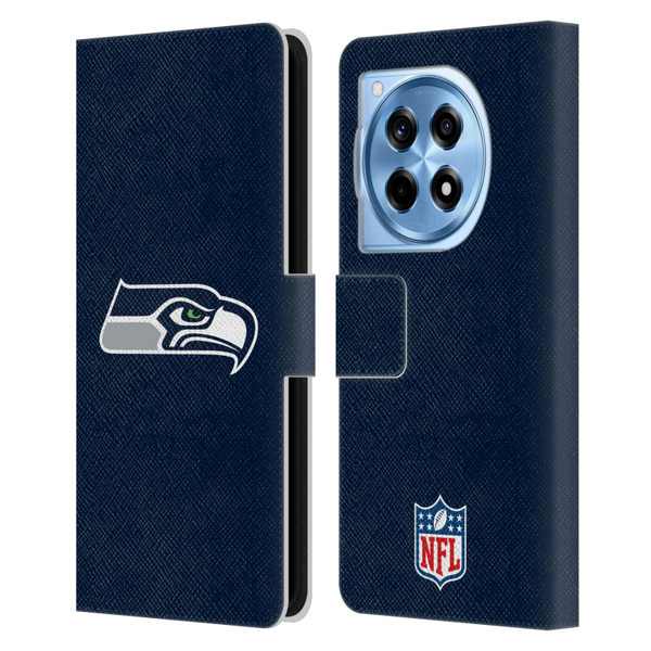 NFL Seattle Seahawks Logo Plain Leather Book Wallet Case Cover For OnePlus 12R