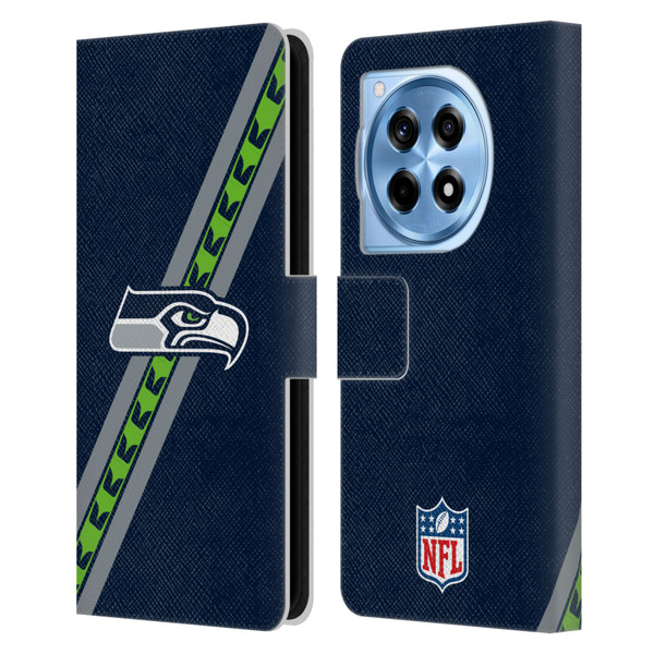 NFL Seattle Seahawks Logo Stripes Leather Book Wallet Case Cover For OnePlus 12R