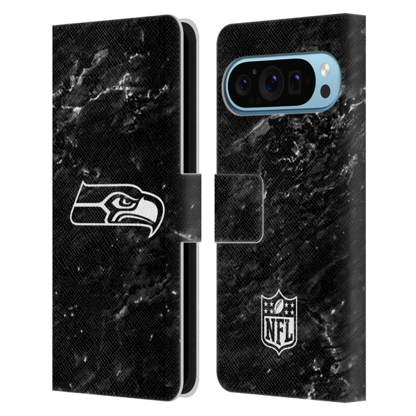 NFL Seattle Seahawks Artwork Marble Leather Book Wallet Case Cover For Google Pixel 9 / Pixel 9 Pro