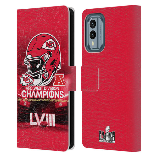 NFL 2024 Division Champions AFC Helmet Chiefs Leather Book Wallet Case Cover For Nokia X30