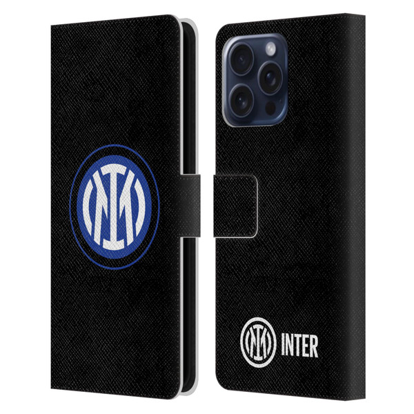 Fc Internazionale Milano Badge Logo On Black Leather Book Wallet Case Cover For Apple iPhone 16 Pro Max