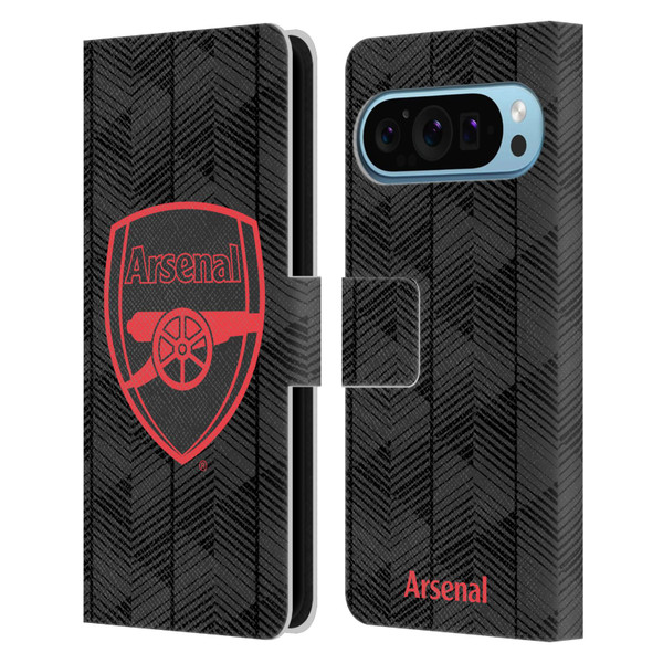 Arsenal FC Crest and Gunners Logo Black Leather Book Wallet Case Cover For Google Pixel 9 / Pixel 9 Pro