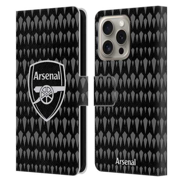 Arsenal FC 2023/24 Crest Kit Home Goalkeeper Leather Book Wallet Case Cover For Apple iPhone 16 Pro