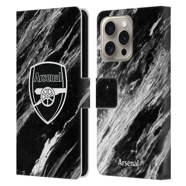 Arsenal FC Crest Patterns Marble Leather Book Wallet Case Cover For Apple iPhone 16 Pro