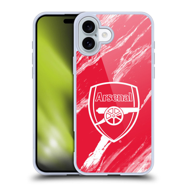 Arsenal FC Crest Patterns Red Marble Soft Gel Case for Apple iPhone 16 Plus