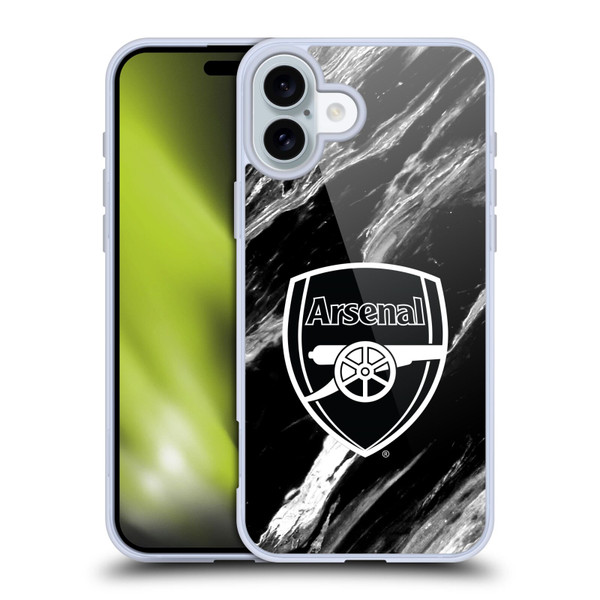 Arsenal FC Crest Patterns Marble Soft Gel Case for Apple iPhone 16 Plus & MagSafe