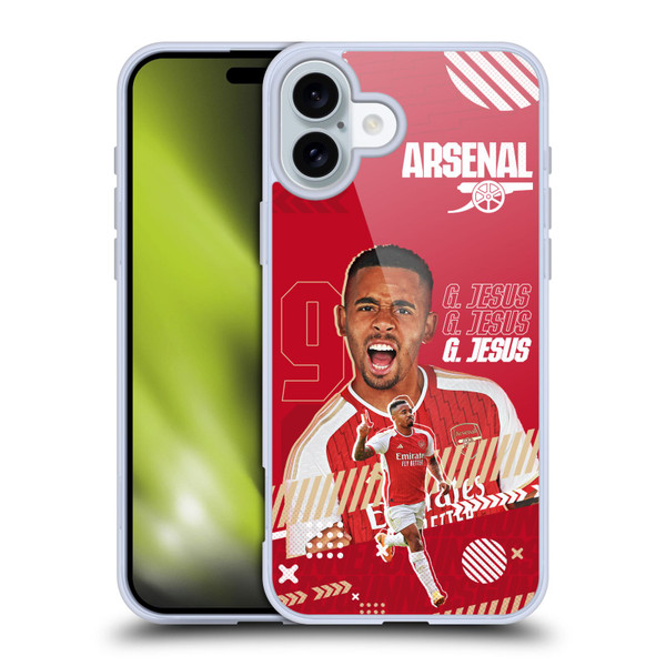 Arsenal FC 2023/24 First Team Gabriel Jesus Soft Gel Case for Apple iPhone 16 Plus