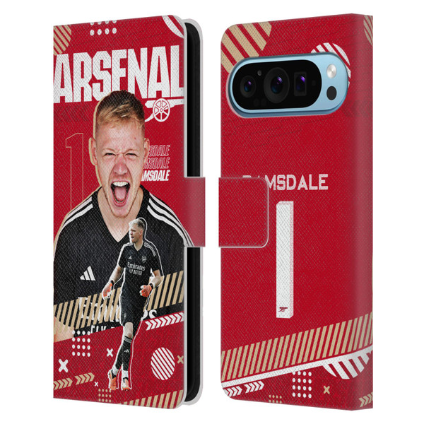 Arsenal FC 2023/24 First Team Aaron Ramsdale Leather Book Wallet Case Cover For Google Pixel 9 / Pixel 9 Pro