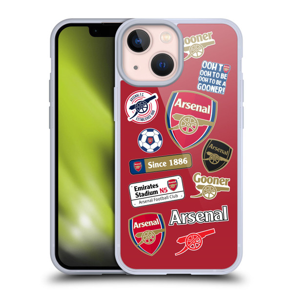 Arsenal FC Logos Collage Soft Gel Case for Apple iPhone 13 Mini