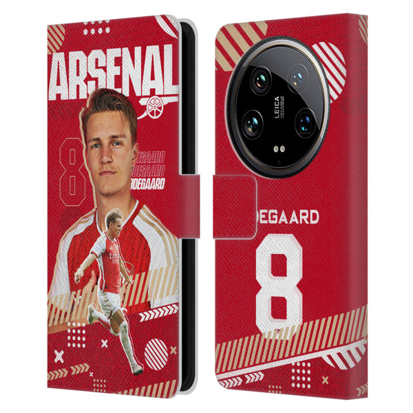 Arsenal FC 2023/24 First Team Martin Ødegaard Leather Book Wallet Case Cover For Xiaomi 14 Ultra