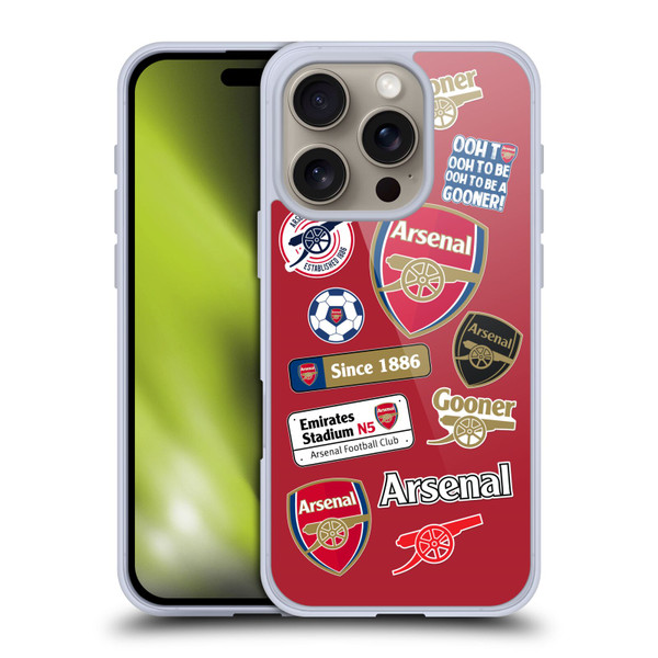 Arsenal FC Logos Collage Soft Gel Case for Apple iPhone 16 Pro