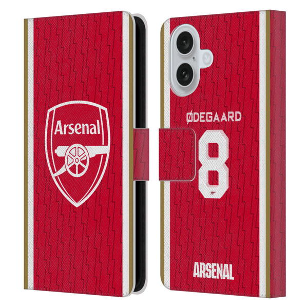 Arsenal FC 2023/24 Players Home Kit Martin Ødegaard Leather Book Wallet Case Cover For Apple iPhone 16