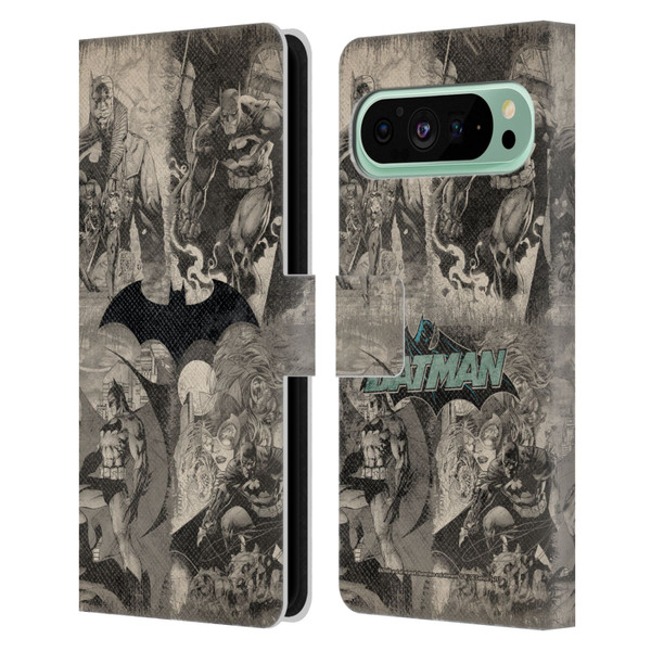 Batman DC Comics Hush Logo Collage Distressed Leather Book Wallet Case Cover For Google Pixel 9 Pro XL