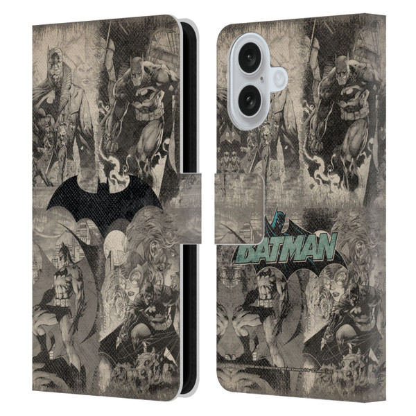 Batman DC Comics Hush Logo Collage Distressed Leather Book Wallet Case Cover For Apple iPhone 16