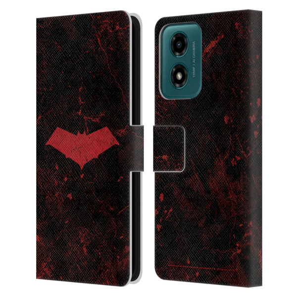 Batman DC Comics Red Hood Logo Grunge Leather Book Wallet Case Cover For Motorola Moto G04/G04s/G24 4G