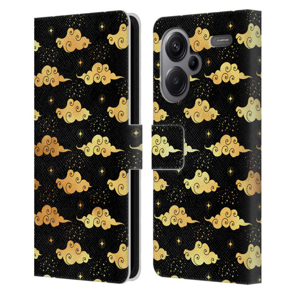 Haroulita Celestial Gold Cloud And Star Leather Book Wallet Case Cover For Xiaomi Redmi Note 13 Pro Plus 5G