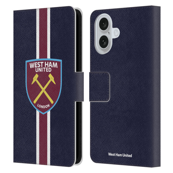 West Ham United FC Crest Stripes Leather Book Wallet Case Cover For Apple iPhone 16