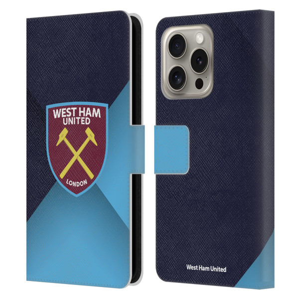 West Ham United FC Crest Blue Gradient Leather Book Wallet Case Cover For Apple iPhone 16 Pro
